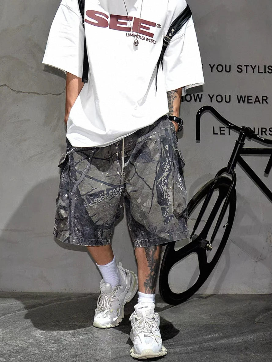 Casual Street Style Camouflage Beach Shorts Men's Loose Fit Summer Large Size Five-Quarter Pants Trendy Workwear Shorts
