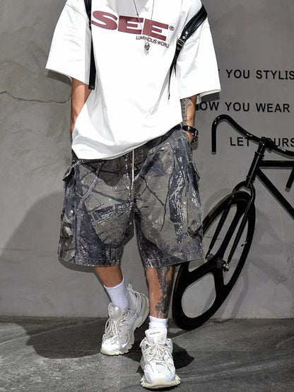 Casual Street Style Camouflage Beach Shorts Men's Loose Fit Summer Large Size Five-Quarter Pants Trendy Workwear Shorts