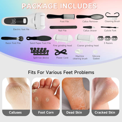 Rechargeable Electric Callus Remover Professional Pedicure Machine Foot File Grinder with 3 Heads for Dead Skin Removal