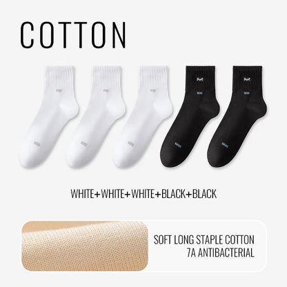 MiiOW 100% Pure Cotton Socks Men Business Dress Long Sock Black White Antibacterial Anti Odor Crew Socks Breathable Sport Sock