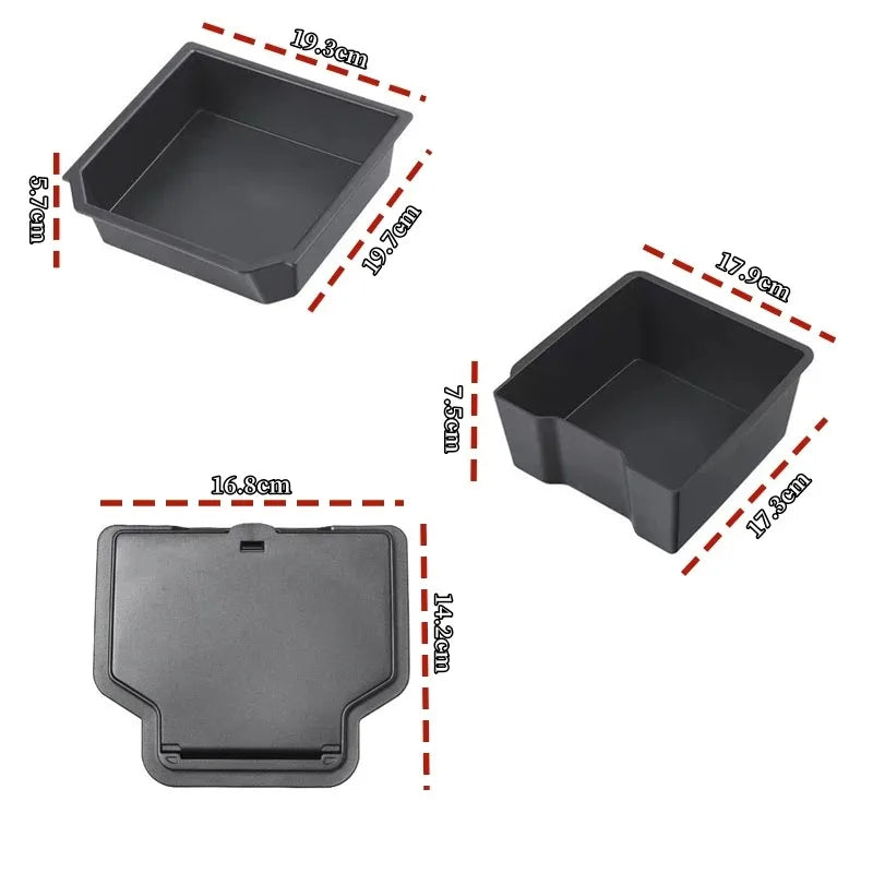 For Tesla Model 3/Y/YL 2024-2026 Hidden Storage Center Console Armrest Front And Rear Flocking Layered Grid Organized Container