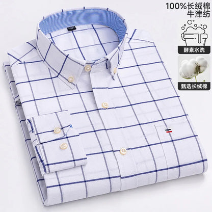100% cotton men's long-sleeved shirt, casual plaid cotton shirt for young and middle-aged people, large size, authentic shirt