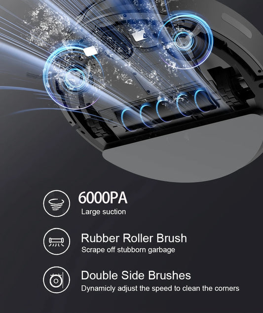 Robot Vacuum Cleaner Combo and Mop 6000PA Strong Suction  Robotic App& Remote Control Self-Charging Smart Mapping for Pet Hair