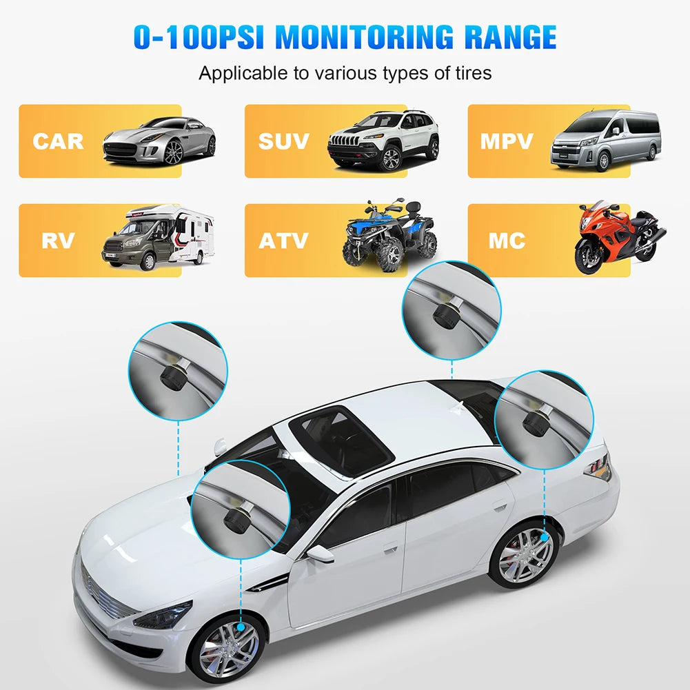 Bluetooth-compatible Tire Pressure Monitor System Mobile Phone Display Auto Motorcycle Tire Pressure Detection
