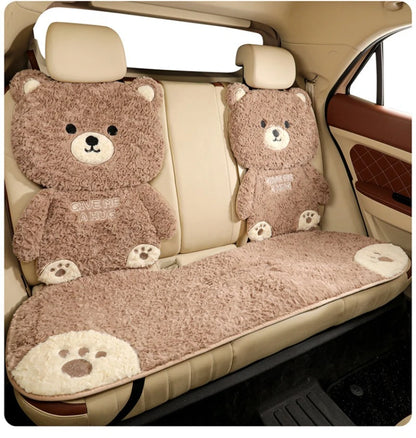 Cartoon 3D Bear Universal Car Seat Cushion Covers Plush Backrest for Autumn Winter Warm Cute Designed Seat Accessories