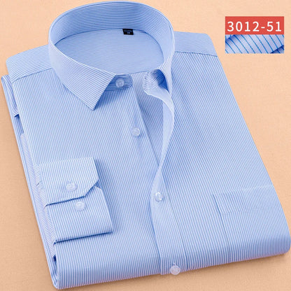 2025 Men's Striped Shirt Long Sleeve Business Office Casual Workwear Comfort Fit Classic Solid Shirts Spring Fall Tops For Male