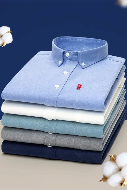 100% Pure Cotton Men's Solid Color Long Sleeve Shirt Youth Casual Cotton Oxford Spun Large Size Shirt Men's