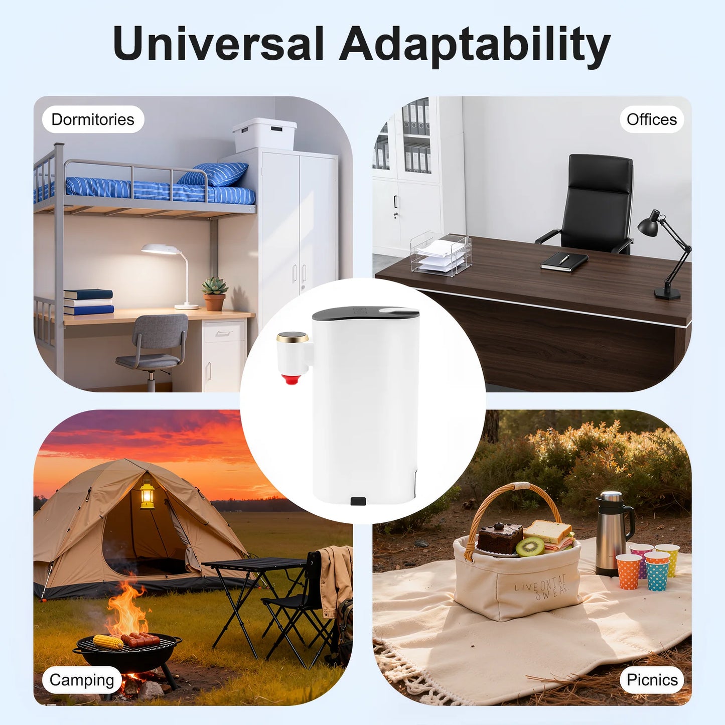 White Instant Hot Water Dispenser 5 Temperature Settings 1500W LED Display Portable Water Warmer 3 Usage Modes Countertop Baby Bottle Warmer Formula Maker Mineral Bottled Water Dispenser US Three pin Plug