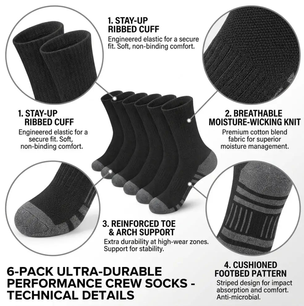 INSELLE Men's Professional Sports Socks, Towel Bottom, Shock Absorbent, Buffer, Arch Protection, Odor proof, Sweat wicking