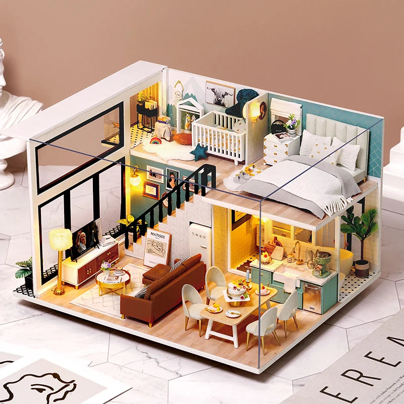 Handmade Doll House Kit Wooden 3D Puzzle Mini DollHouse Assembly Building With Furniture Kits Toys For Xmas Birthday Gifts