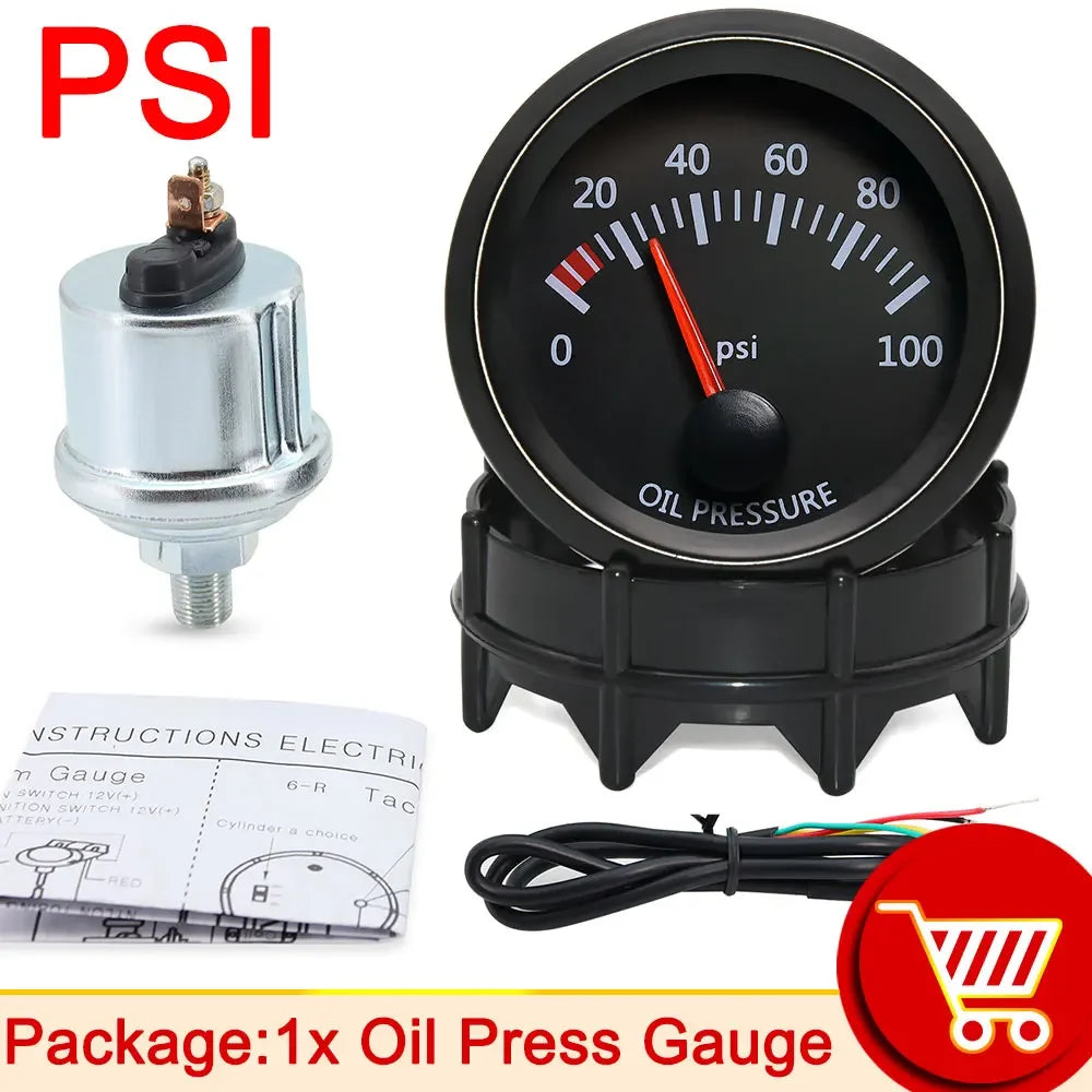 AD 52mm Water Temp/Oil Temp/Voltmeter/Oil Press BAR PSI /Vacuum/Boost Gauge/Air Fuel Ratio/EGT Gauge With Sensor Fit for 12V Car