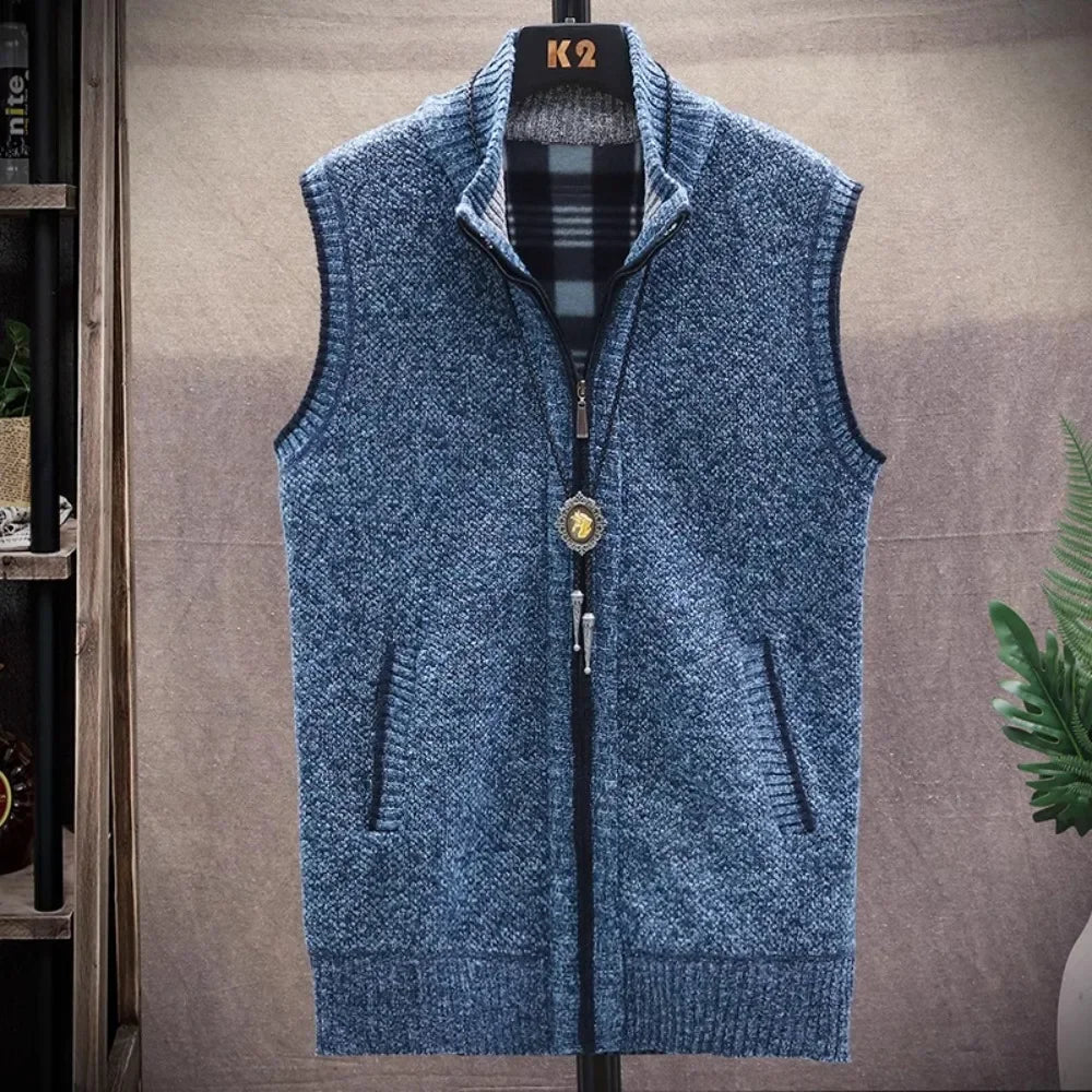 Atutumn and Winter New Men's Sweater Cardigan Knitting Vest Dailywear Warmth Thickened Zipper Jacket Waistcoat Male Streetwear