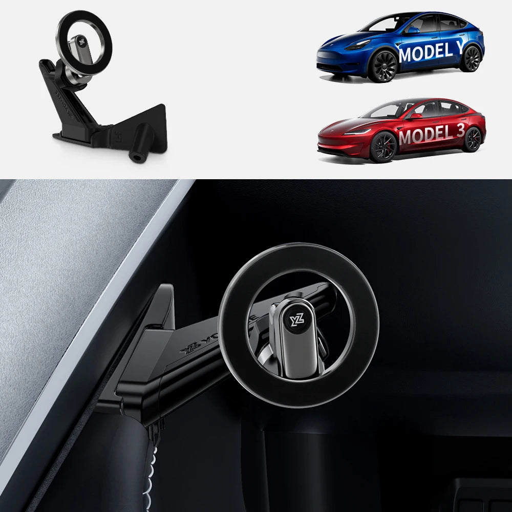 YZ For Tesla Model 3 Y Highland Juniper Door Handle Magnetic Car Phone Holder 360 Degree Rotation Metal Car Mount for All Phones