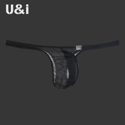 U＆I Men's Sexy G-String Underwear Trendy Personality Ultra-Thin 50g Transparent High-Elastic 3D Pouch T-Style Briefs