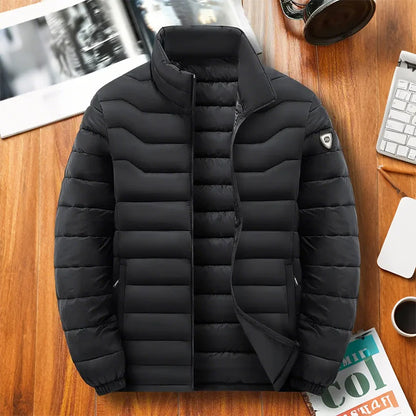 Men's Solid Color High Collar Parkas Zipper Pocket Puffer Jacket Man Autumn Winter Warm Thick Parka Coat Padded Overcoat for Men
