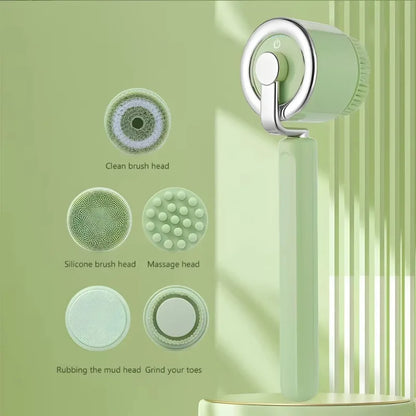 Electric Bath Back Scrubber Long Handle Ipx7 Waterproof Exfoliating Massage Shower Body Cleaning Brushes with 5 Brush Heads