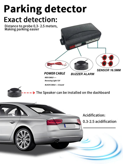 16.5mm 4 Parking Sensor Car Reverse Radar Sound Silent Mode Waterproof 12V Safe Parking Assist For Car Truck Van RV