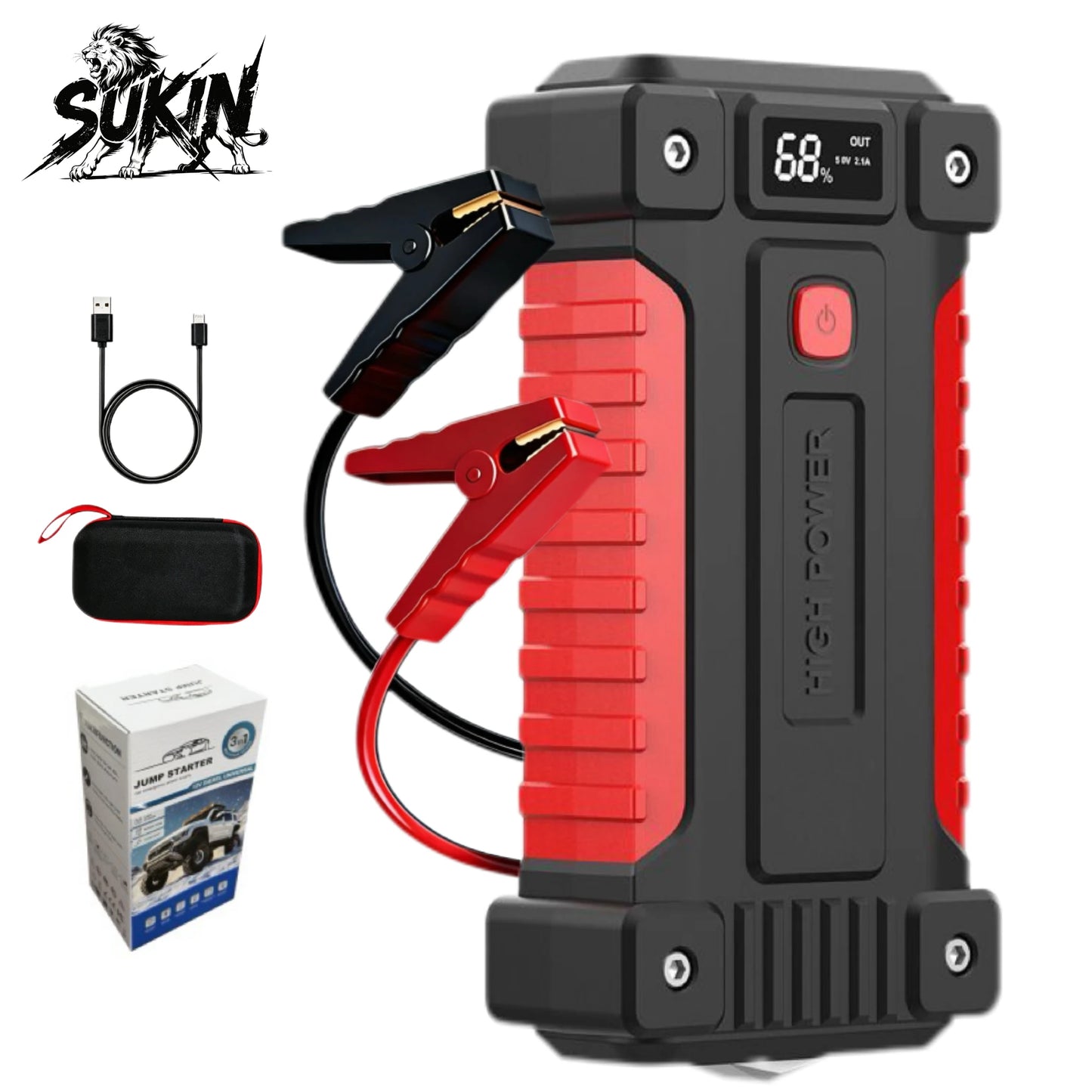 SUKIN Car Battery Starter with Safety Lithium Battery Equipped with Light and USB Port.Booster Jump Starter for Motorcycle/truck