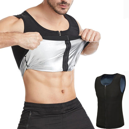 1pcs Men's Shapewear Zipper Coated Silver Vest Exercise slimming corset Compression Sweat Reducing Fat Sauna Tops Waist Trainer