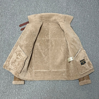 New Men's Winter Real Sheepskin Pilot Jackets Man Super Warm Genuine Sheep Leather Fur Jacket B3 Bomber Shearling Vintage Parka