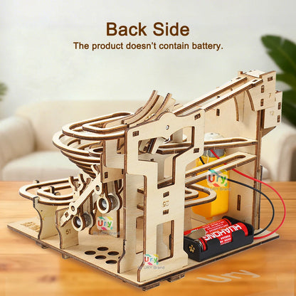 Ury 3D Wooden Puzzles Electric Staircase Track Device Marble Run Set Mechanical Model Science Maze 6 Balls Assembly Gift