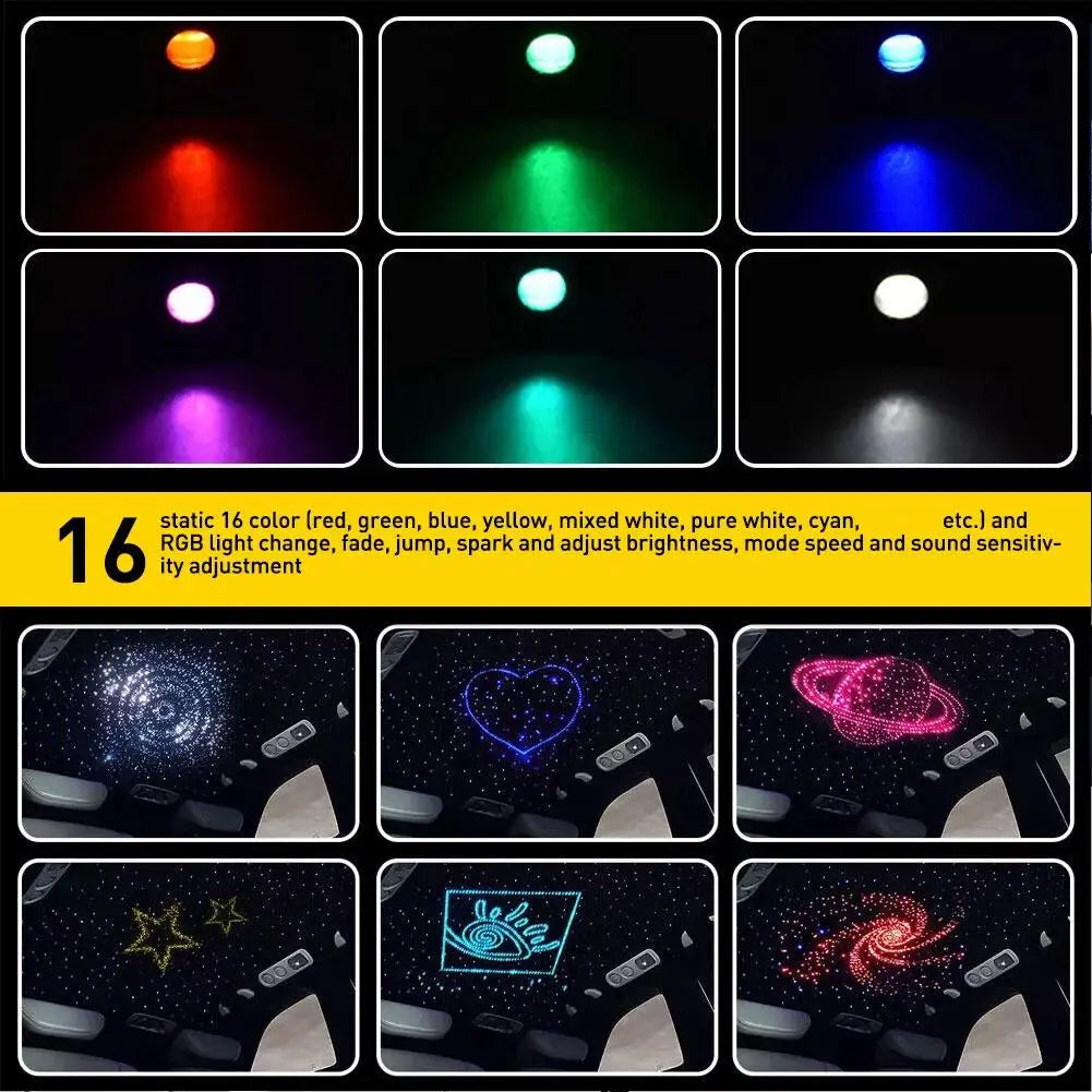 Car Starry Sky Light Auto Home Fiber Optic Lights Atmosphere Lamp Music Control Ceiling Lights RGB 12W 1/2 Interface 8Color LED