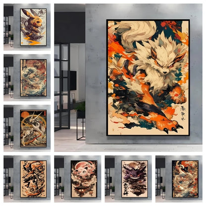 High Quality Pokemon Arcanine Pikachu Wall Painting with Unique Designs and Gorgeous Colors Adding A Touch of Brightness To Wall