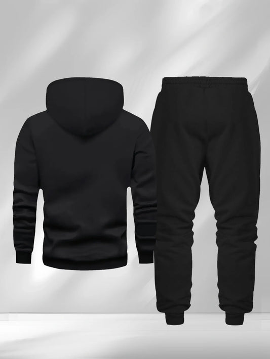 Italy pattern Men's Hoodie and Bundled pants set fleece Autumn winter two-piece set top bottom sets windproof Warm Cotton suit