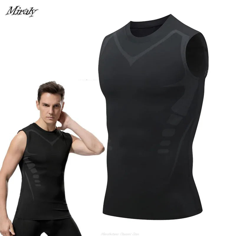 New Summer Fitness Compression Shirt For Men Shaping Sleeveless Therapy Vest Male Ice-Silk Compression Tank Tops Body Shapewear