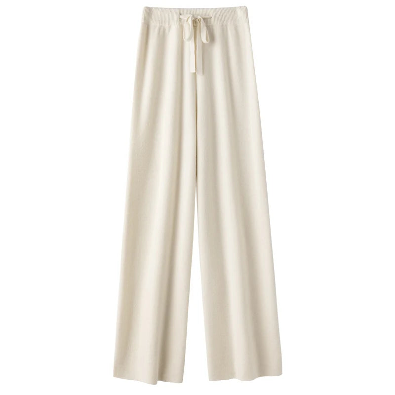 Autumn Winter Thickened Wool Wide Leg Pants Women Drapey Outerwear Knitted Loose Straight Casual Small Size Floor Length Pants