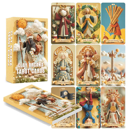 78 Tarot Cards Set, 13x8 Cm The Clay Arcana Tarot Card Game, From Mud to Soul, Handmade Secret Journey, Beginner Paper Manual