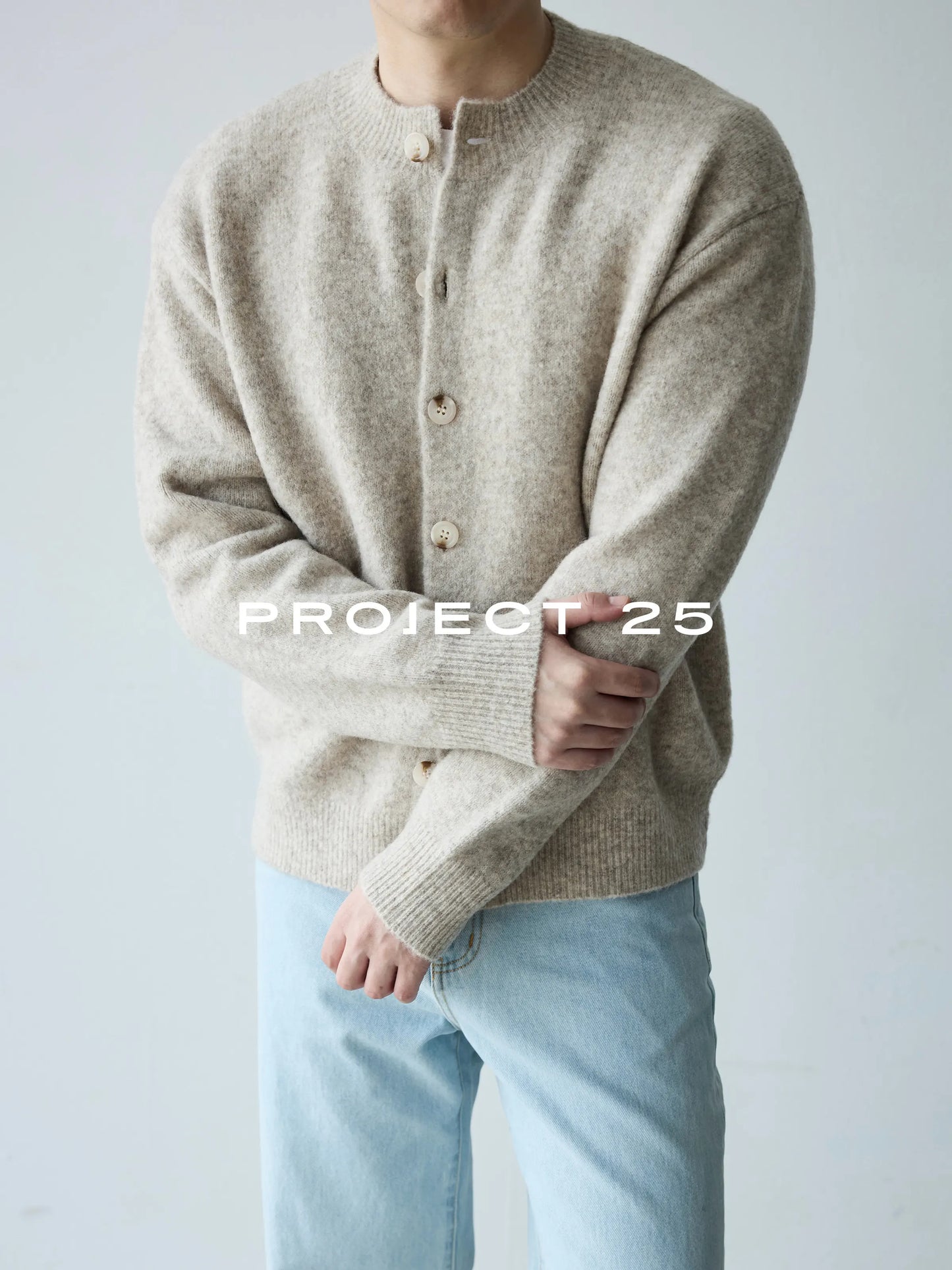 PROJECT 25 Men's Vintage Melange Wool Cropped Button-Down Cardigan – Relaxed Fit Heathered Knit Sweater