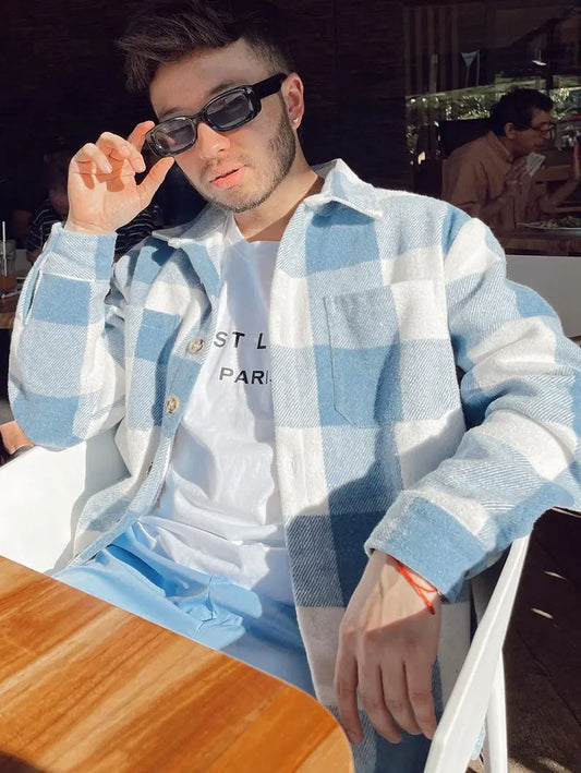 Men's Plaid Print Pocket Button Front Shirt, Regular Fit Casual Long Sleeve Collared Top for Fall & Winter, Men's Clothes for Da