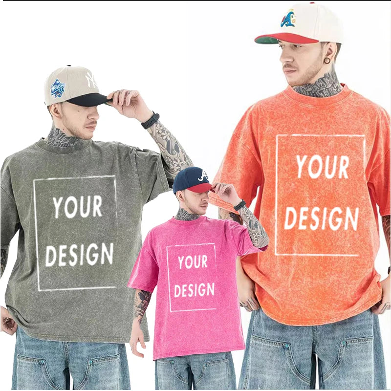 Men's and Women's Cotton Washed T-Shirt Custom Printed T-Shirt 230G Top DIY Your Favorite Pattern or Logo Fashionable Custom Top
