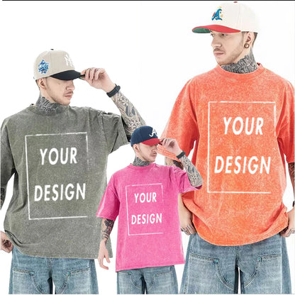 Men's and Women's Cotton Washed T-Shirt Custom Printed T-Shirt 230G Top DIY Your Favorite Pattern or Logo Fashionable Custom Top