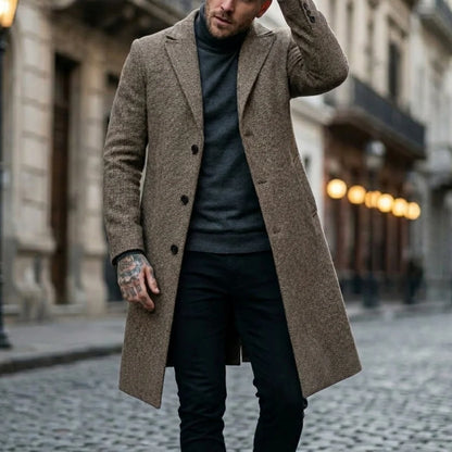 Fall/Winter Men's Striped Coat Street Casual Jacket Long Jacket Classic Pattern Wind Jacket Warm Outdoor Office Men's Clothing