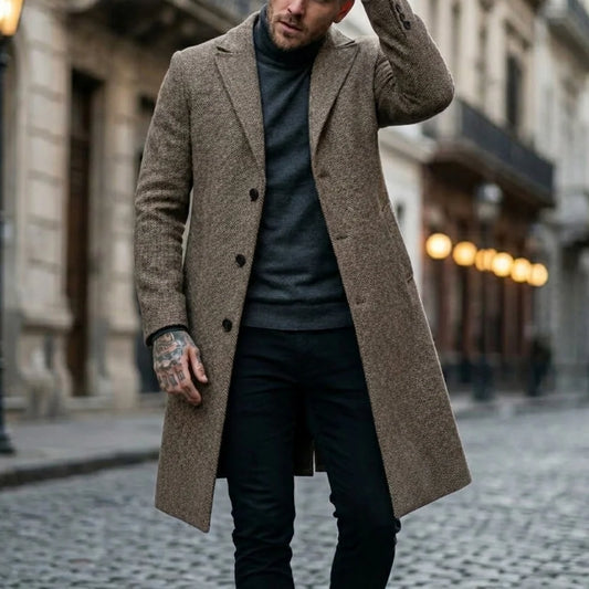 Fall/Winter Men's Striped Coat Street Casual Jacket Long Jacket Classic Pattern Wind Jacket Warm Outdoor Office Men's Clothing