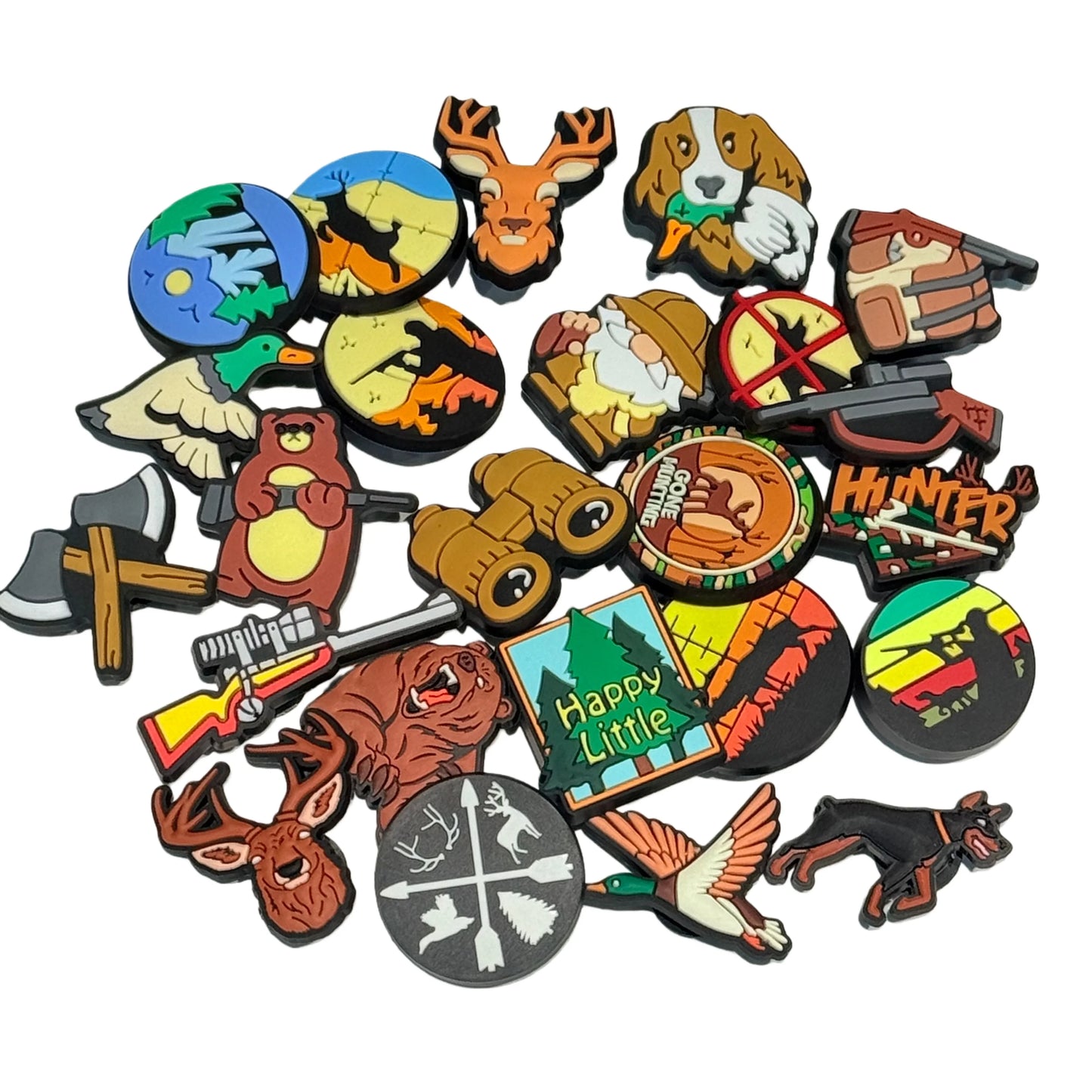 13-100Pcs Shotgun Axe Deer PVC Shoe Charms Hunting Bird Garden Shoes Buckle Accessories Fit Man Party Present