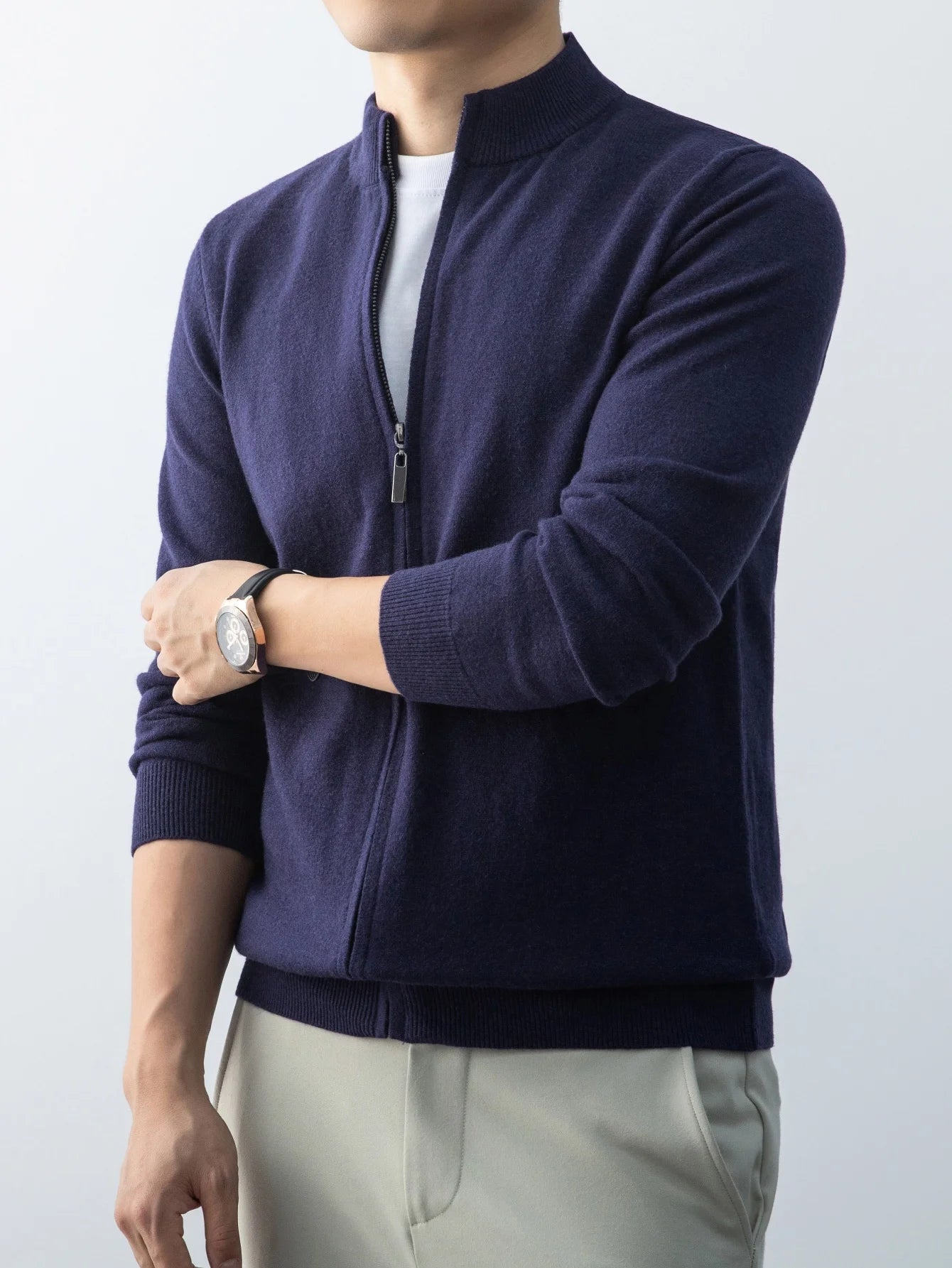 Wool Knitted Cardigan Men's 2026 New Spring and Autumn Fashion Stand-up Collar Top Casual Zipper Sweater Business Casual Jacket