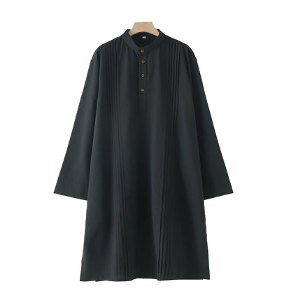 TH851 Men's Muslim Middle Eastern Men Long Sleeves Under-Knee Length Solid Color Stand Collar Robe Arab Male Jubba Thobe