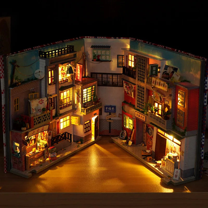 Book Nook Doll House Diy Miniature Wooden Bookshelf Shelf Insert Miniatures Home Model Kit Dollhouse Birthday Toy Gifts