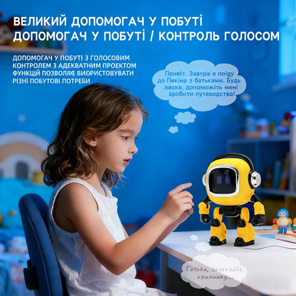Mini Yellow ABS Robot Figurine with Flexible‑Joint, Soft‑Glow LED Desktop Ornament, Nice Holiday Birthday Gift