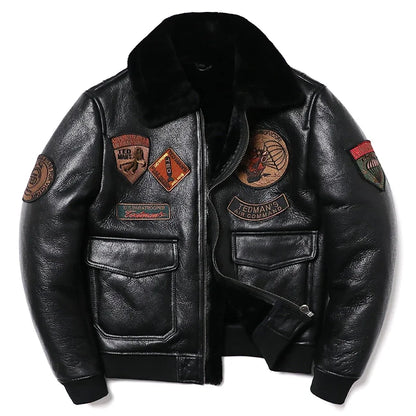 New Air Force Black Shearling Wool Fur Sheepskin Leather Jacket Men Genuine Leather Coat Warm Winter Clothing Motorcycle Jackets