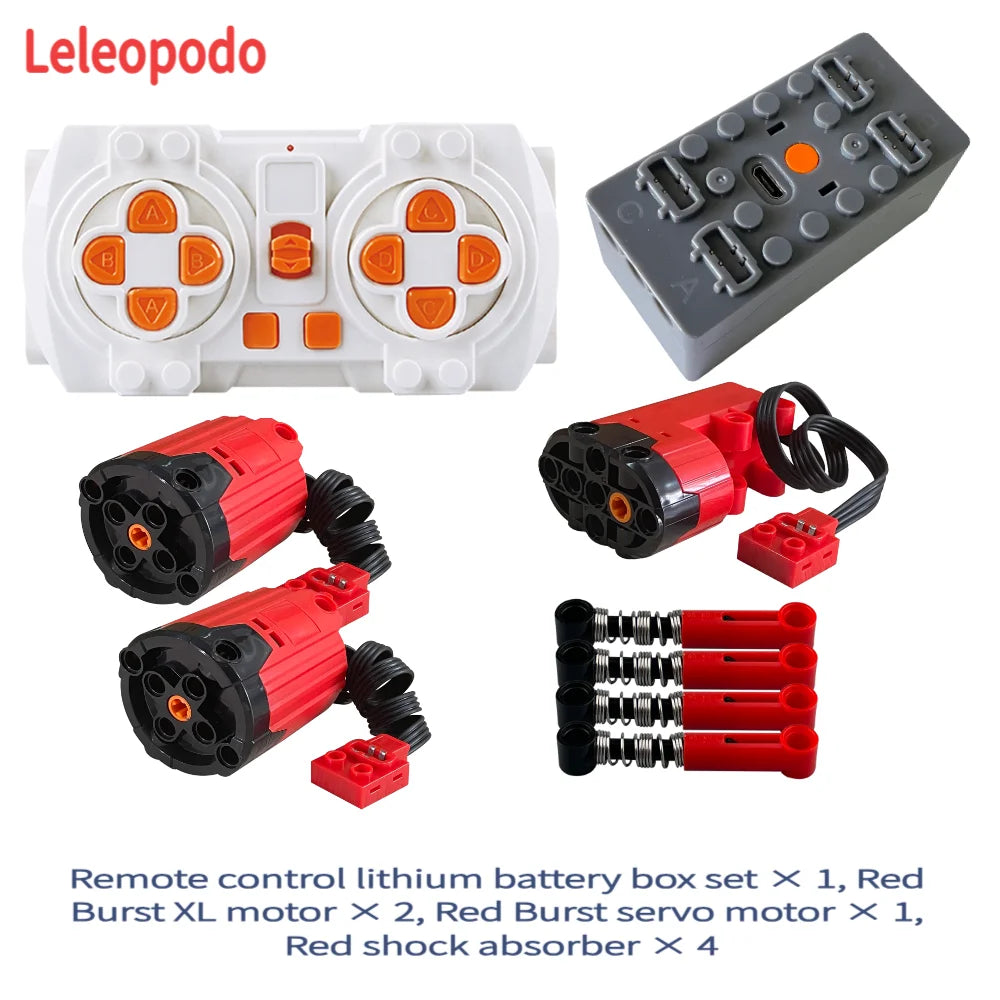 2.4G Power Functions Kit Compatible with Technic, Lithium Battery Box, L Motors Servo LED Cables Shock Absorbers for MOC Mod