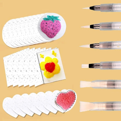 30Pcs 3D Drawing Magic Canvas Sponge with Water Brush DIY Kids Painting Paper 3D Art Drawing Paper
