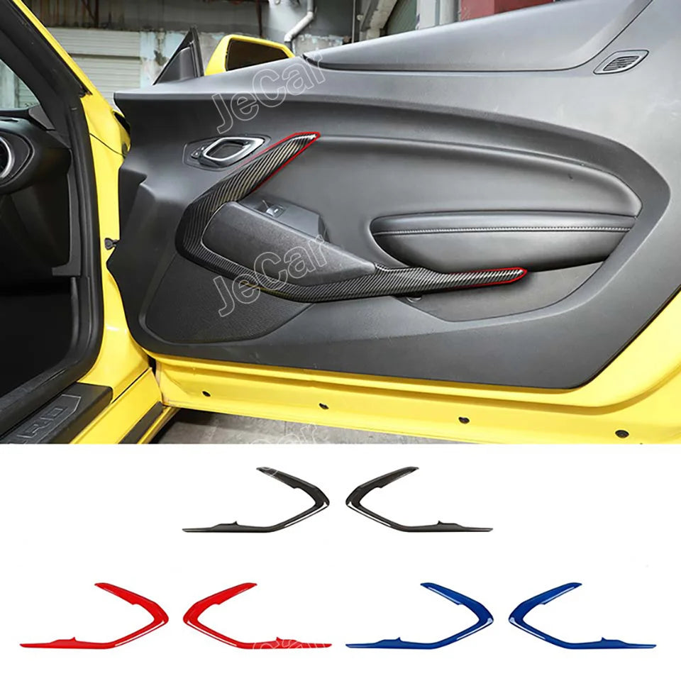 JeCar Carbon Fiber Car Interior Door Strips Decor Protect Cover Trim Stickers ABS For Chevy Camaro 2016 UP Inner Accessories