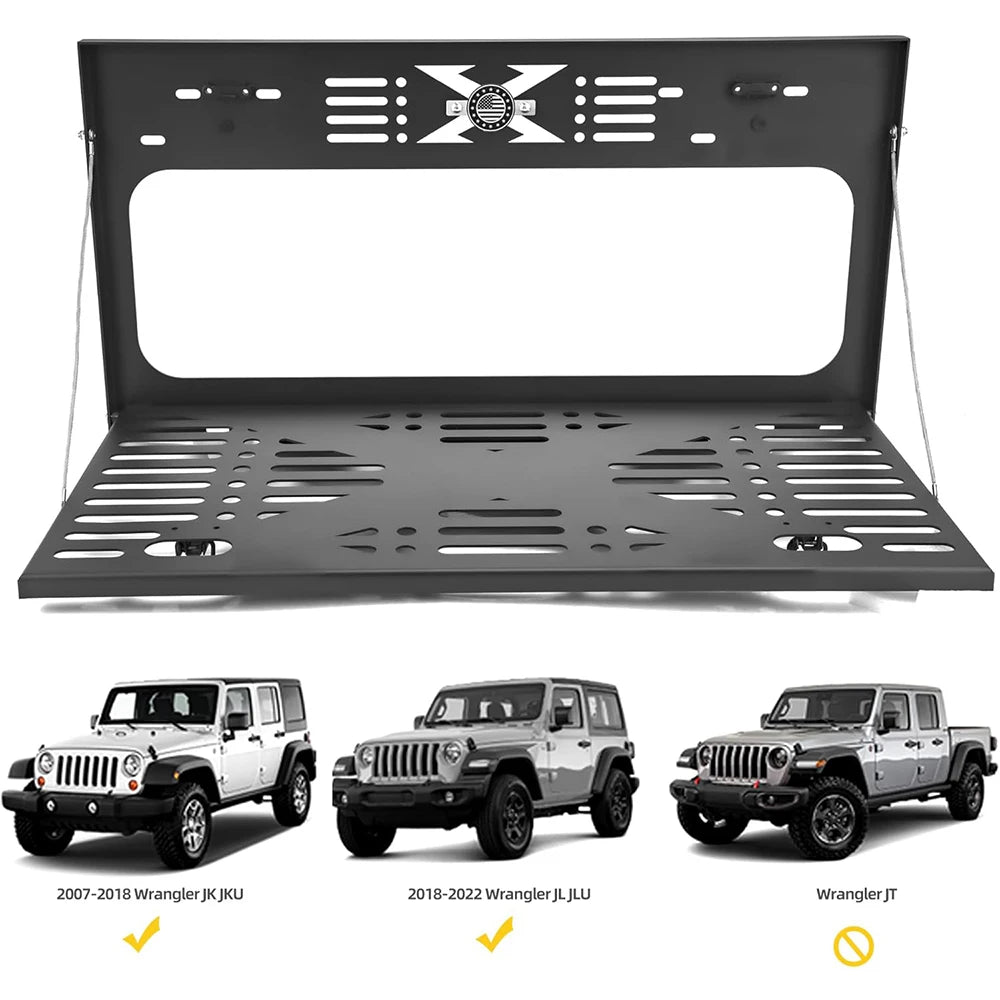 Tailgate Table Black Rear Foldable Shelf Fits for Jeep Wrangler JK JKU JL JLU 2007-2025 2/4 Door, Support up to 75lb Storage Car