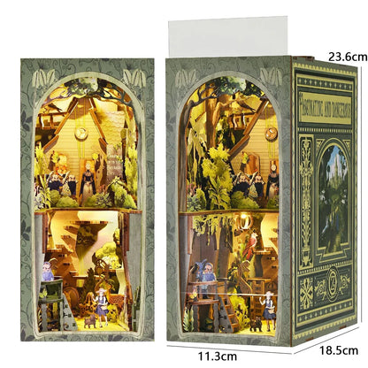 DIY Book Nook Kit Miniature Wooden 3D Puzzle Bookshelf Dollhouse Model Bookend Building Home Decoration For Christmas Gift
