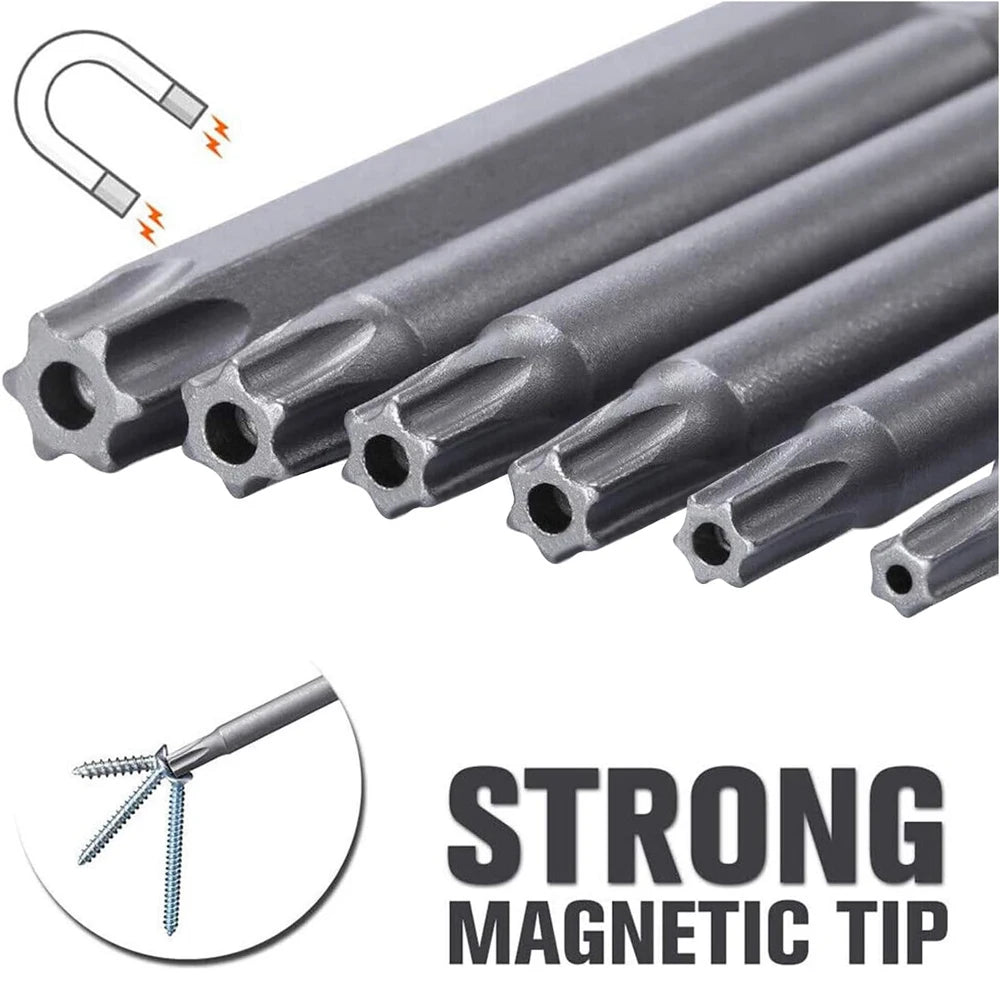 11PCS Torx Head Screwdriver Bit Set Magnetic 1/4" Hex Shank S2 Steel 3 Inch Long Drill Bits Security Torx Bits T6-T40 50/100mm