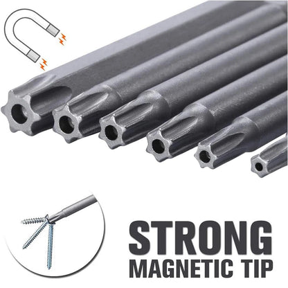 11PCS Torx Head Screwdriver Bit Set Magnetic 1/4" Hex Shank S2 Steel 3 Inch Long Drill Bits Security Torx Bits T6-T40 50/100mm